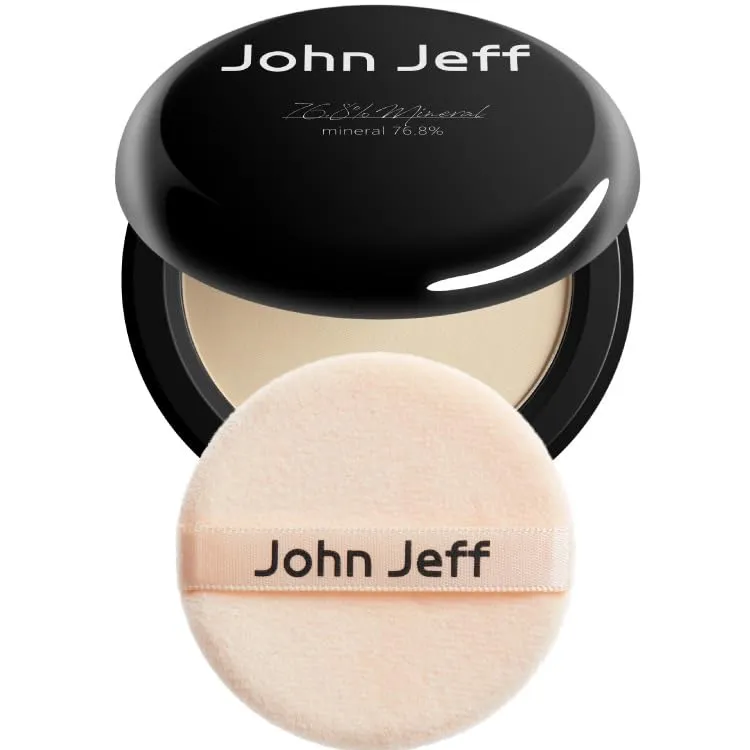 1 PC John Jeff Powder John Jeff Foundation Pressed Powder, Oil Control High Coverage Makeup Pressed Foundation Velvet Matte Effect Powder (Natural, 8g)