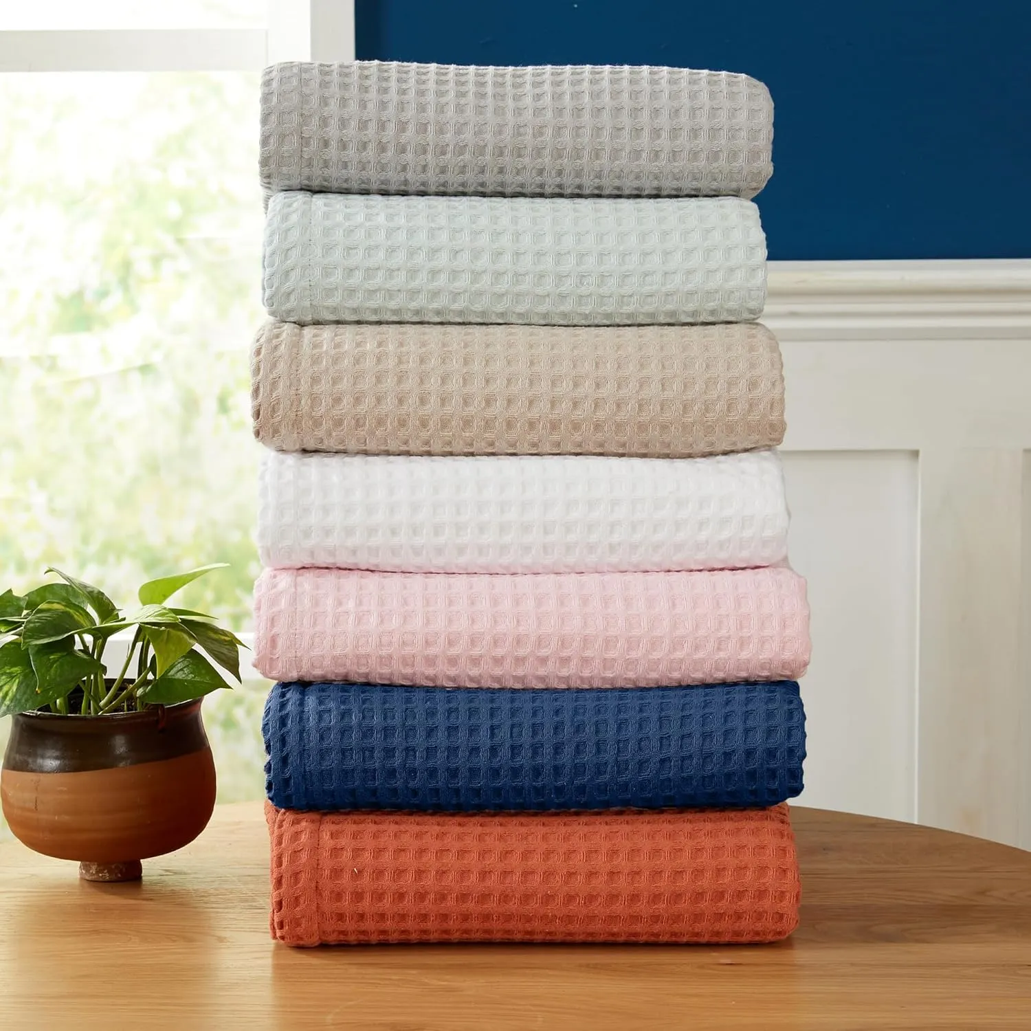 100% Cotton Waffle Weave Queen Bed Blanket | Soft, Breathable, and Lightweight Blanket for All-Seasons | Perfect for Layering | Brielle Collection (Full/Queen, Ivory)