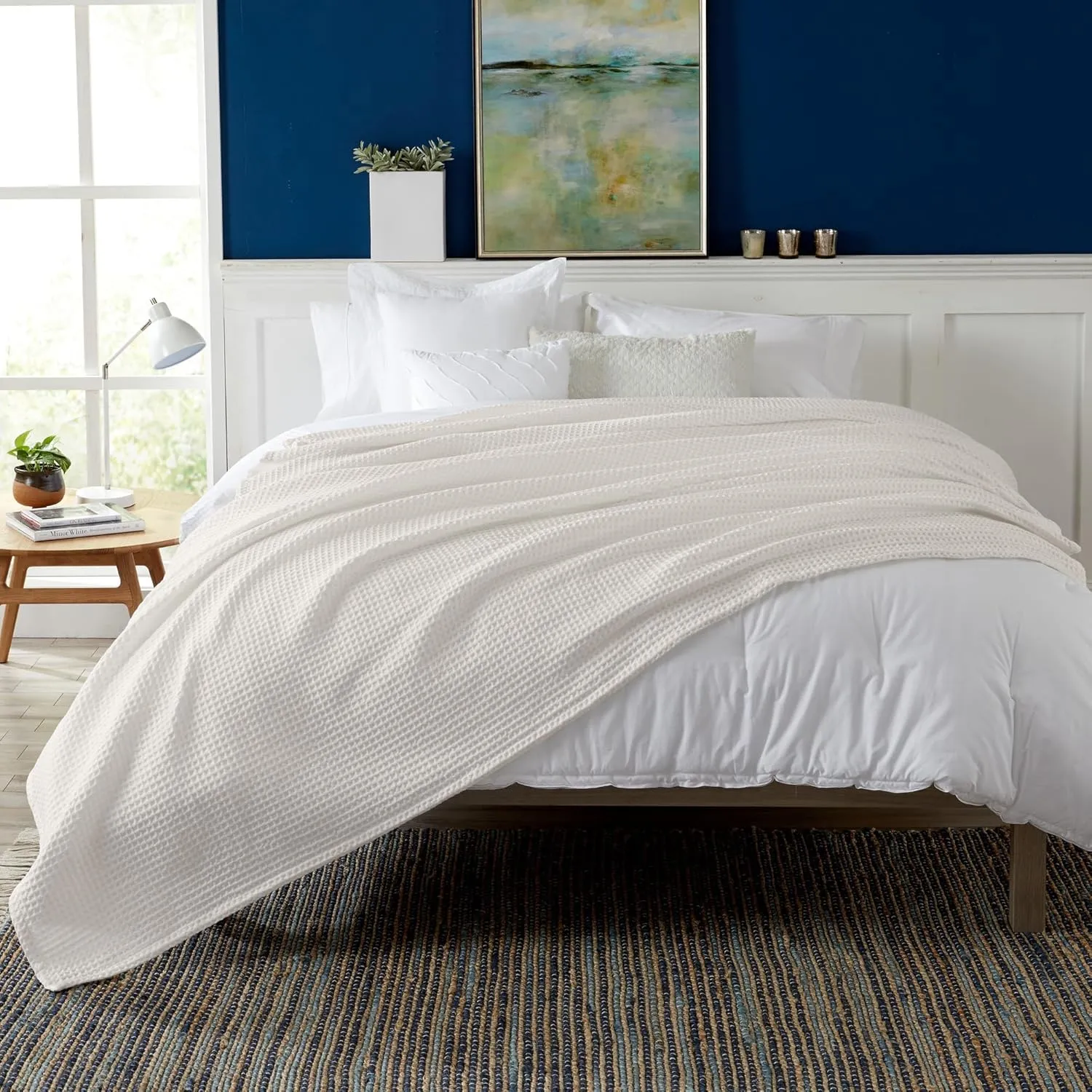 100% Cotton Waffle Weave Queen Bed Blanket | Soft, Breathable, and Lightweight Blanket for All-Seasons | Perfect for Layering | Brielle Collection (Full/Queen, Ivory)