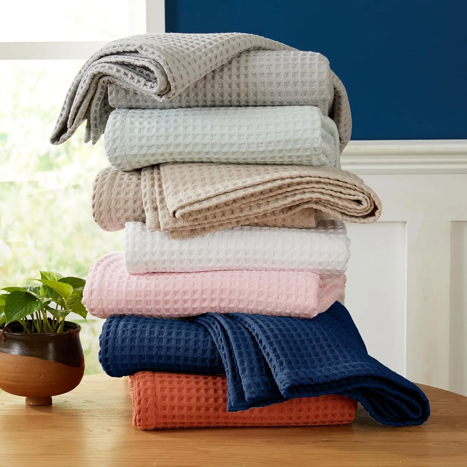 100% Cotton Waffle Weave Queen Bed Blanket | Soft, Breathable, and Lightweight Blanket for All-Seasons | Perfect for Layering | Brielle Collection (Full/Queen, Ivory)