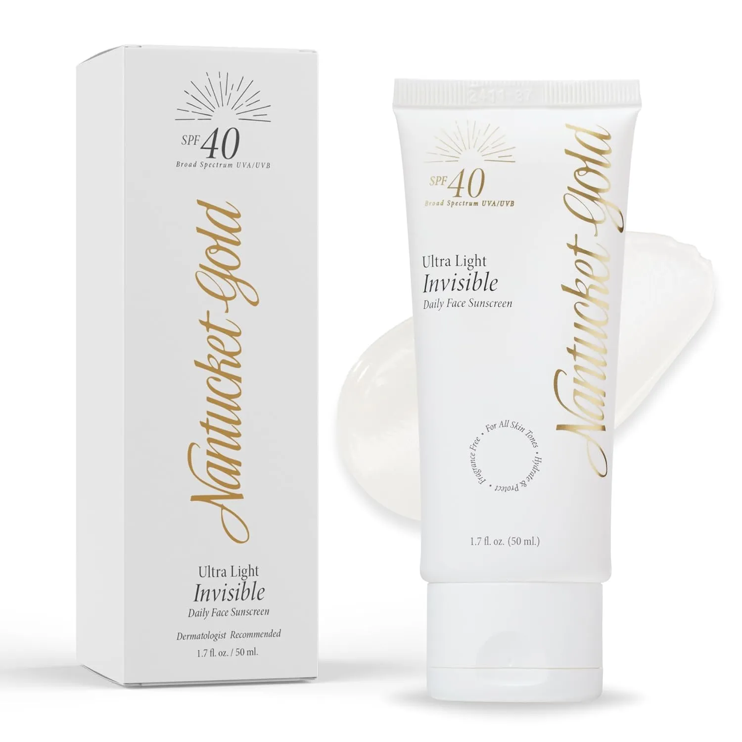 100% Invisible Daily Face Moisturizer with SPF 40   Hyaluronic Acid   Vitamin C, Weightless, Scentless, Primer - For All Skin Skin Tones - 1.7 fl oz