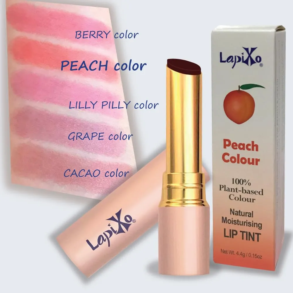 100% Plant-based Color Lip Tint, Unique Formula, Natural   Moisturizing | 2-in-1 | Non-Toxic, All Food Ingredients, Antioxidant-rich, Natural Matte Sheer, Buildable, 4.4g/0.15oz (Peach color)