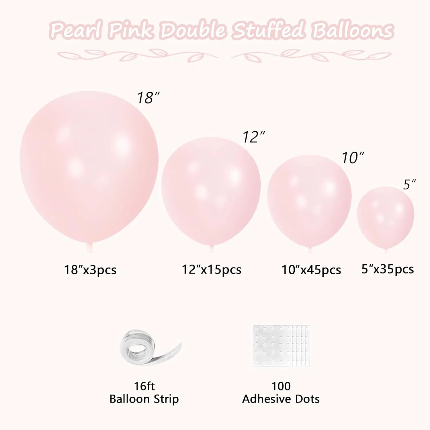108Pcs Pearl Pink Double Stuffed Balloons Different Size, 18/12/10/5 inch Pearl Rose Blush Pink Balloons Garland Arch kit for Boho Birthday Wedding Engagement Bridal Baby Shower Party