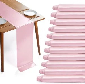 12 Pack Blush Pink Satin Table Runners, 12 x 108 Inches Silky Long Table Runner Decor, Bright Smooth Luxury Party Table Runner Decorations for Birthday Holiday Banquet