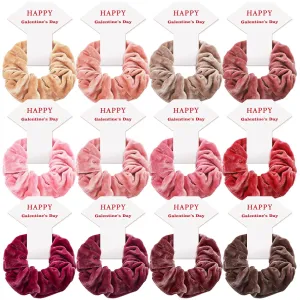 12 Pcs Galentine's Day Hair Scrunchies Gift Cards Happy Galentine's Day Party Favors Blush Ponytail Scrunchies Velvet Elastics for Women Galentine Gift for Women Friends