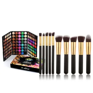 120 Color Eyeshadow Palette Kit with 10 Pcs Foundation Makeup Brush, ​Professional Daily Use Colorful with Velvety Texture Eyeshadow Palette, Highly Pigmented Waterproof Long Lasting Makeup