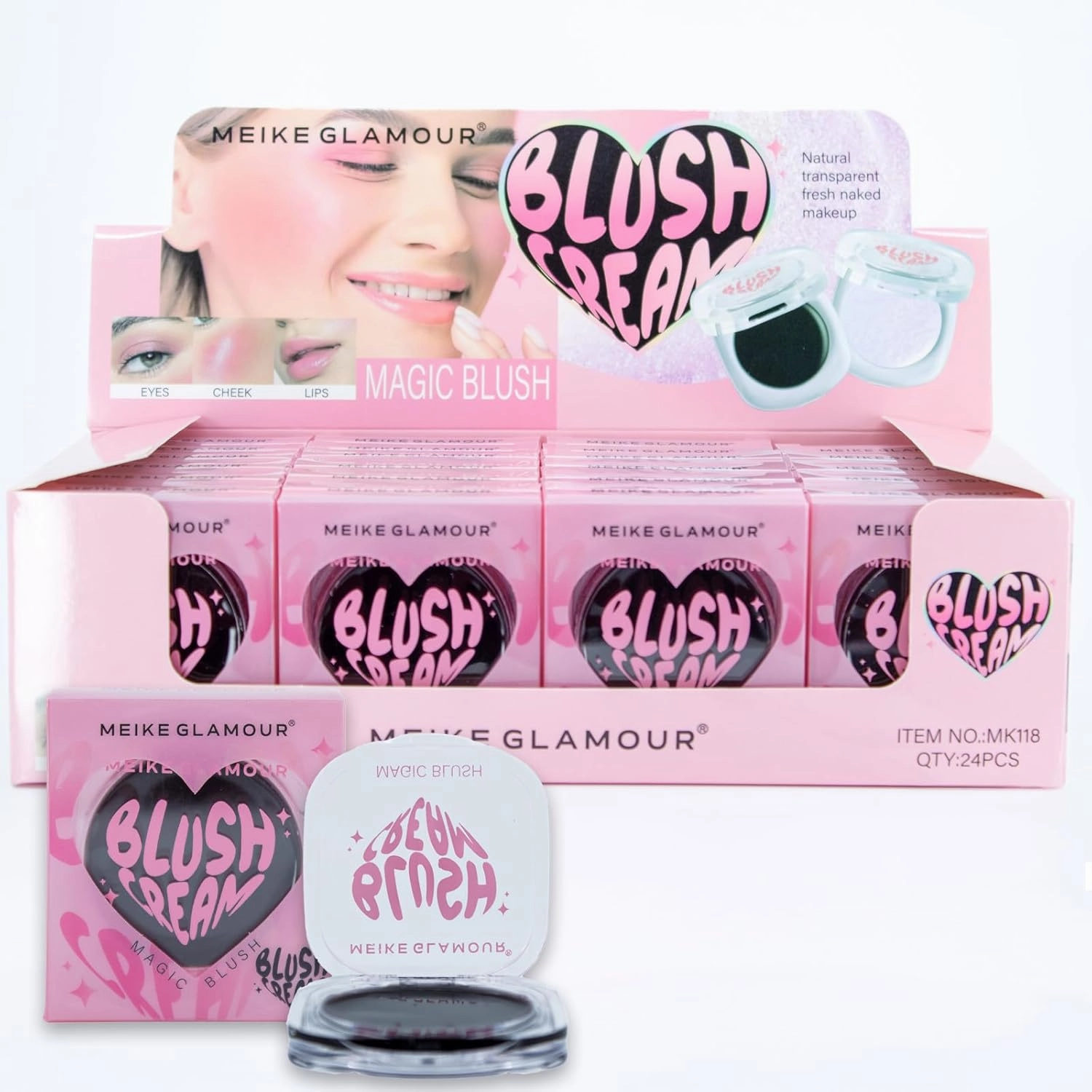 120 Glam Lux Black Magic Color Changing Blush Magical Multifunctional Eyes, Cheeks, Lips Natural Clean Girl Aesthetic No Makeup Look Weightless Buildable Dewy Easy Application (Black, 24pc Display)