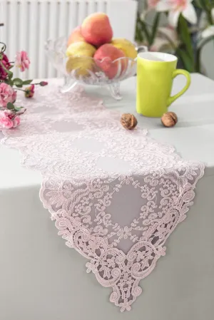 13" x 108" Lace Floral Corded Table Runner Embroidered Table Runners for Wedding Decoration Events Banquet Party Supplies - Blush Pink