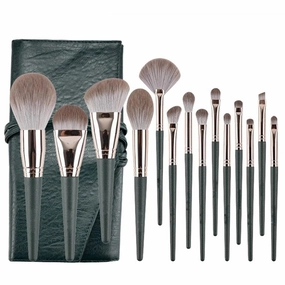 14PCS Green Makeup Brush Set, Loose Powder Blush Foundation Eye Shadow Brush Full Set Of Beauty Tools