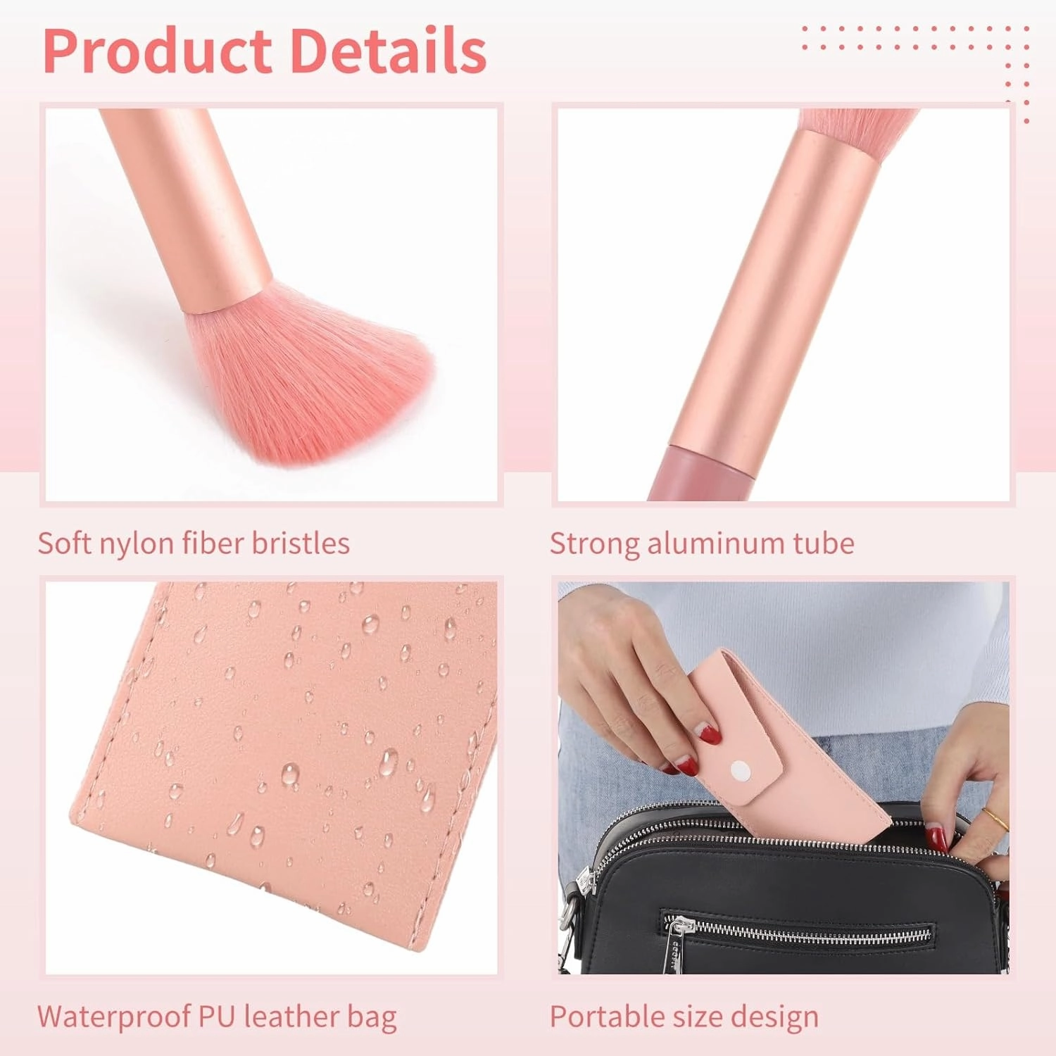 16 Pack Travel Brush Sets 8-Piece Mini Synthetic Fiber Cosmetic Brushes with Bag, 4 Colors- Bridesmaid Present & Bachelorette Party Favor
