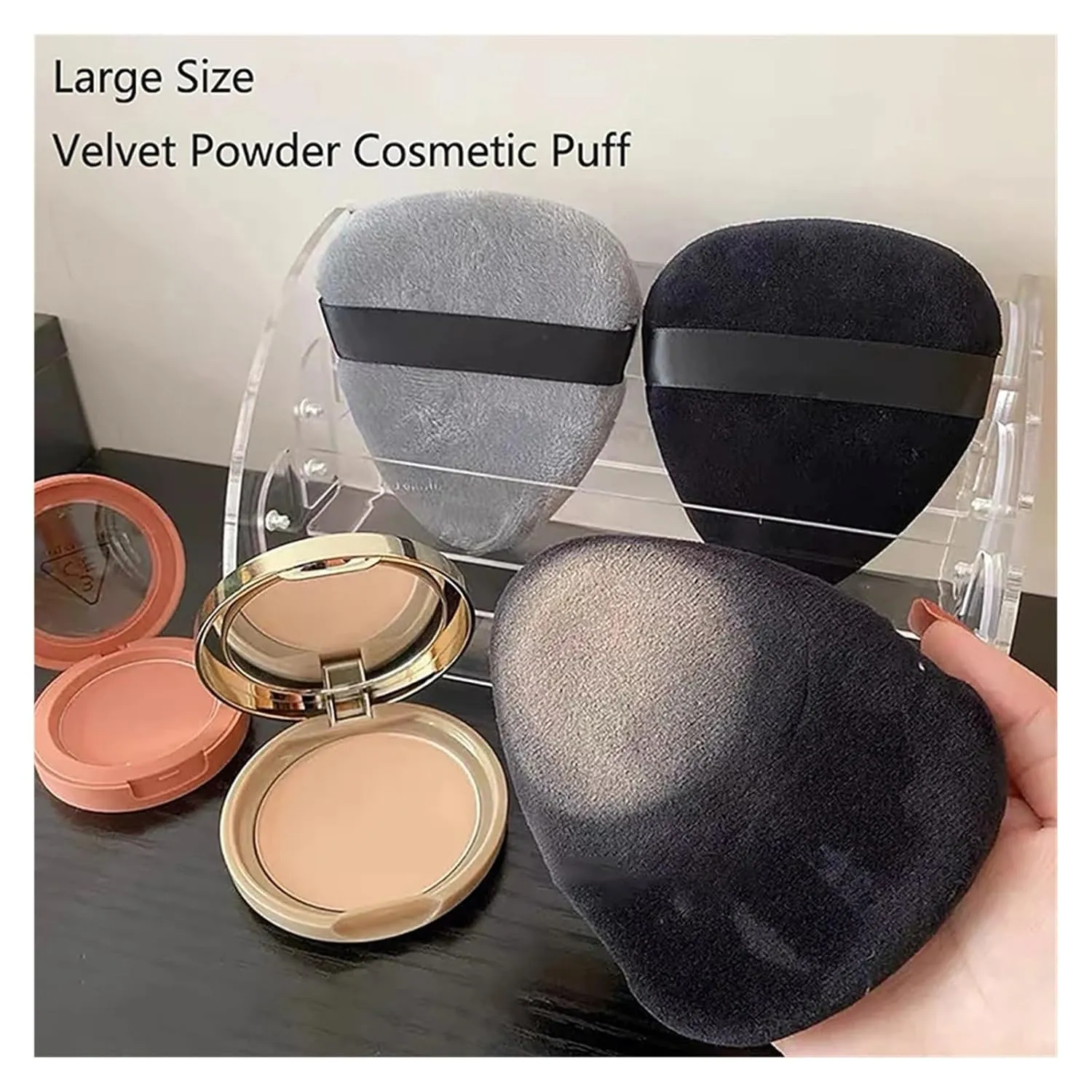 1Pc Large Drop Shape Velvet Powder Cosmetic Puff Women Soft Makeup Sponge Foundation Cream Beauty Make Up Powder Tools (Color : Gray)