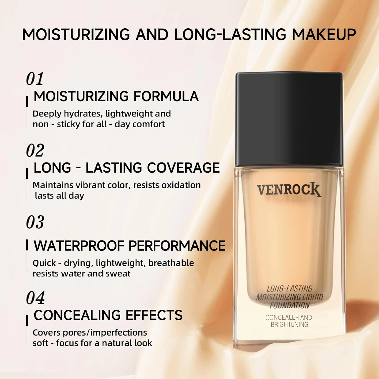 24HR Long-Lasting Moisturizing Liquid Foundation | Radiant, Waterproof, Concealing & Oil-Control (01# Ivory White, 30ml)