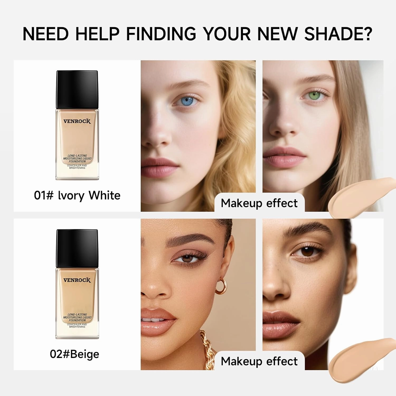 24HR Long-Lasting Moisturizing Liquid Foundation | Radiant, Waterproof, Concealing & Oil-Control (01# Ivory White, 30ml)
