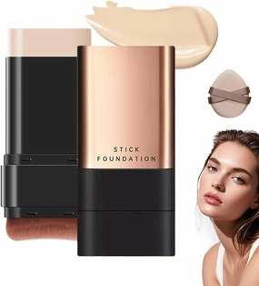 2 in 1- Luxury Anti-Wrinkle Foundation Stick, Natural Matte Finish Foundation Stick with Brush, Korea Flawless Eraser Foundation Stick, Double Head Foundation Make-Up Stick