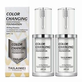 2 Pack TLM Foundation Makeup, All-Day Flawless Color Changing Liquid Foundation for Women and Men, Base Face Cream Foundation, 40ml, SPF 15