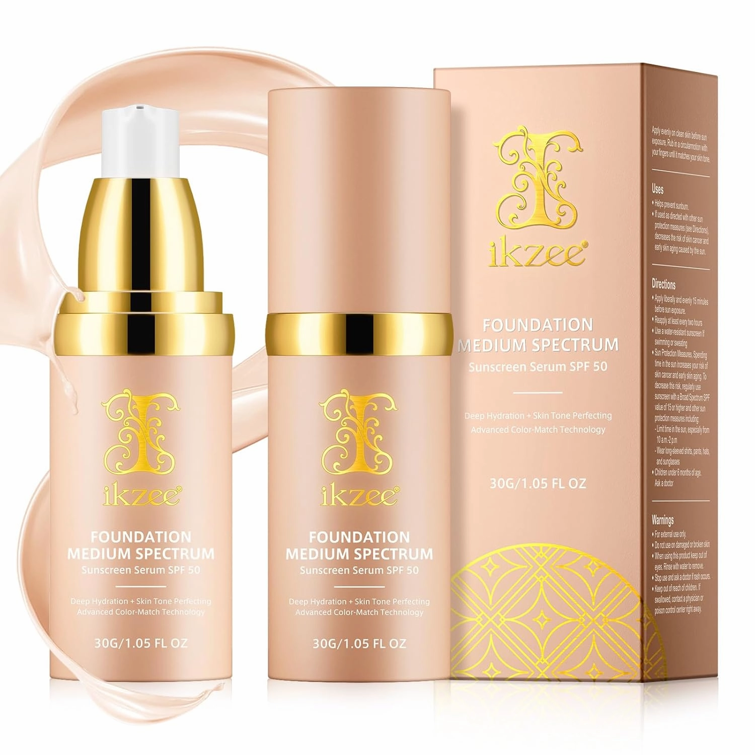 2 PCS 4 in 1 Foundation Liquid, Medium Coverage Foundation Makeup with Flawless Finish, Hydrating Color Changing Foundation, Longwearing & Waterproof, Light Spectrum for Gym, Sport, Dancing