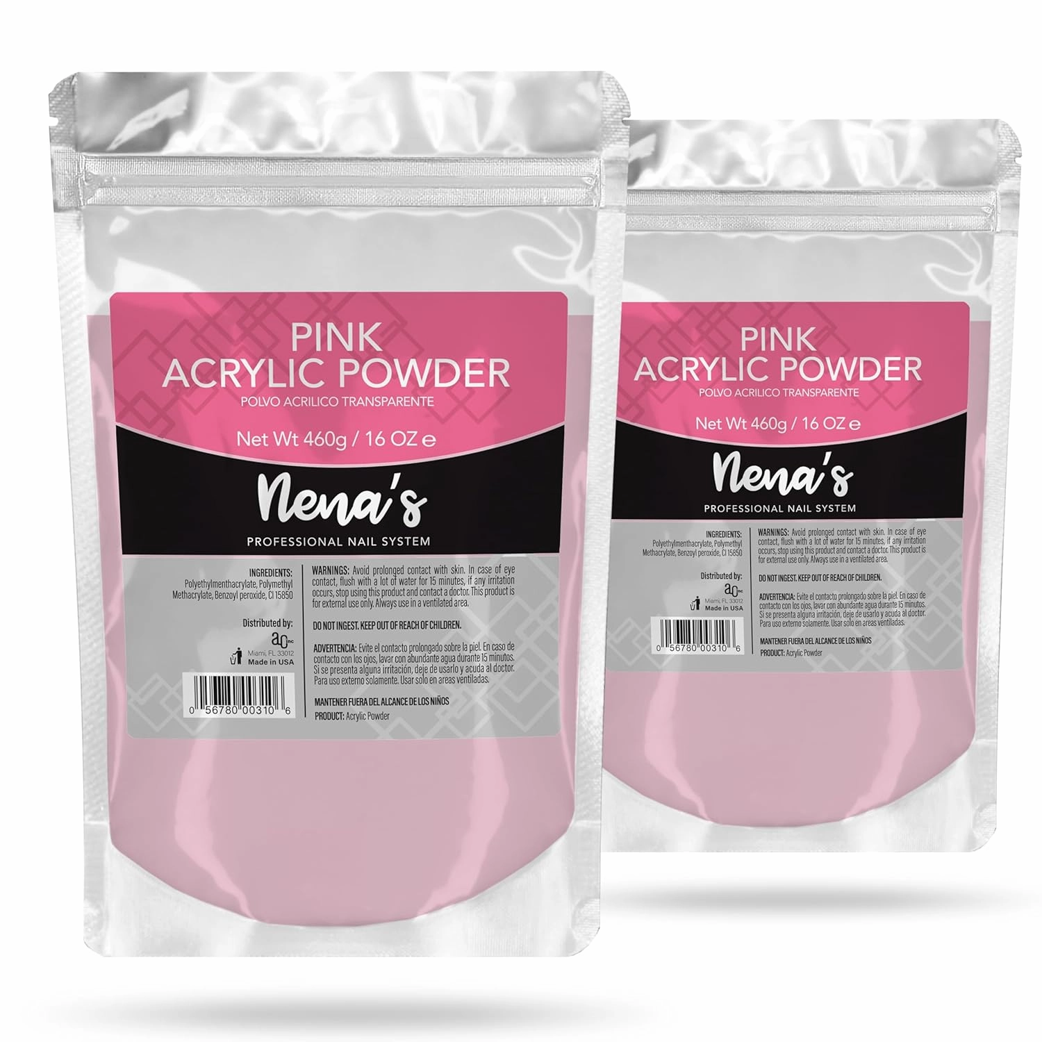 2 set- Nena's Superior Sculpting Powder Professional Acrylic Nail System Clear Blush Pink Medium Pink 16 oz 460 g (Pink).