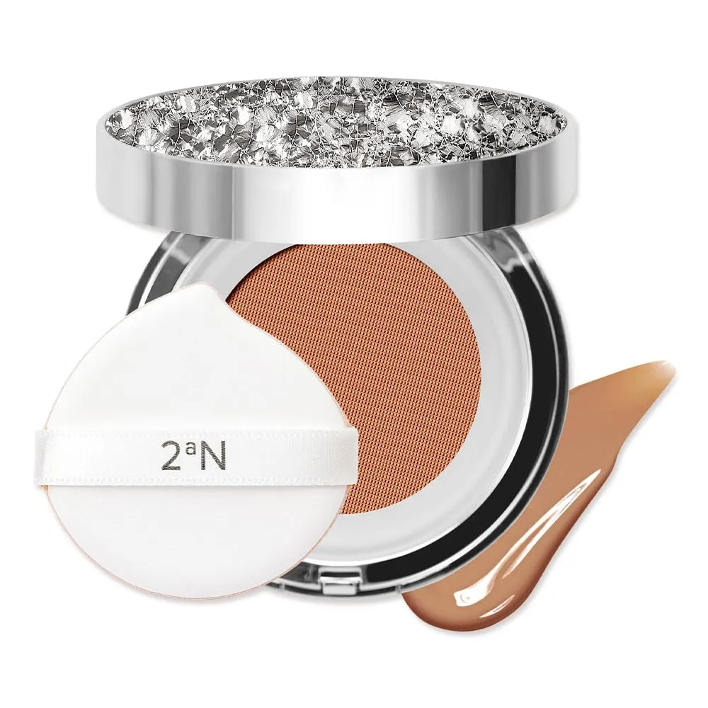 2aN Gleaming Tension Cushion Foundation Pact, Korean Cushion Foundation Makeup, Lightweight & Buildable Coverage with Ceramides and Centella Asiatica (#29 Caramel Beige, 0.45 oz)