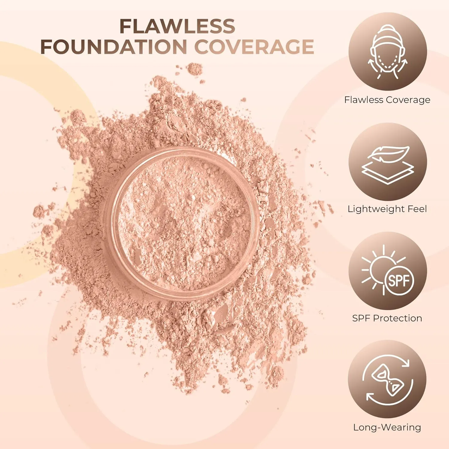 2pc FOUNDATION with KABUKI BRUSH Mineral Makeup (LIGHT TAN) Matte Loose Powder Bare Face Cosmetics Full Coverage Long Lasting All Skin Types SPF 18