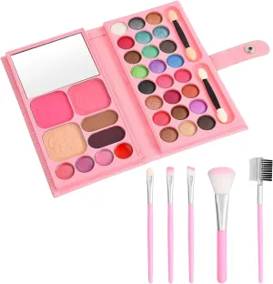 33 Colors Makeup Palette Set for Kids, All in One Makeup Kit with 5 pcs Makeup Brushes for Girls with Eyeshadows Lipstick Blush Eyebrow Powder Shading Powder Small Makeup Brushes Mirror Cosmetic