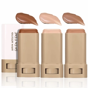 3 Pcs Beauty Balm Serum Boosted Skin Tint Foundation Stick Solid Tinted Moisturizing Serum Contour Stick for Flawless, Sheer to Medium Coverage, Radiant & Dewy Finish, Face Tinted Foundation