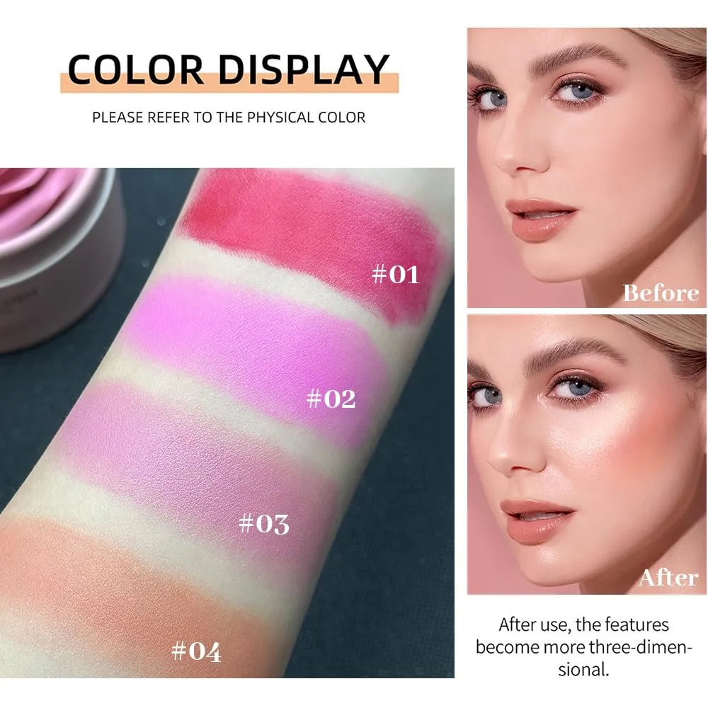 3d Rose Petal Blush, Flower Petal Rose Makeup Blush for Cheeks, Natural Glowing Redness Long Lasting Buildable Color, Contouring and Brightening, Makeup Powder blusher Gifts