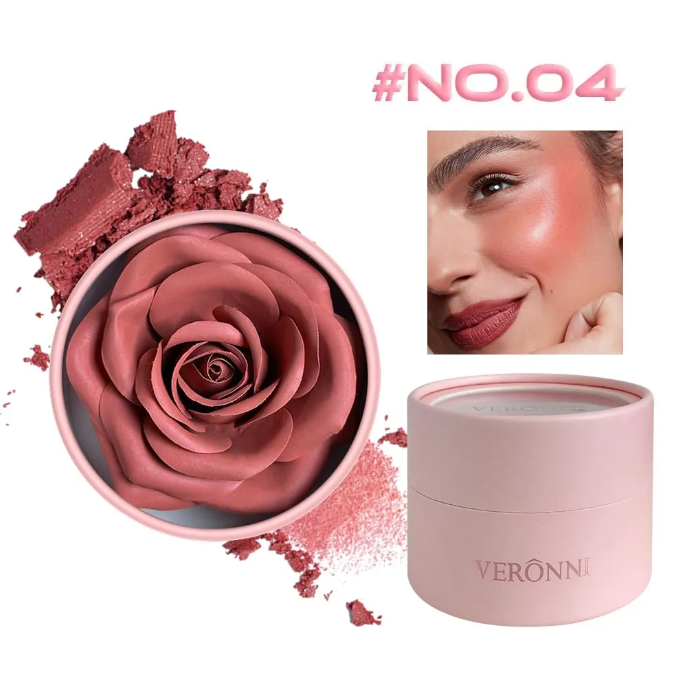 3d Rose Petal Blush, Flower Petal Rose Makeup Blush for Cheeks, Natural Glowing Redness Long Lasting Buildable Color, Contouring and Brightening, Makeup Powder blusher Gifts