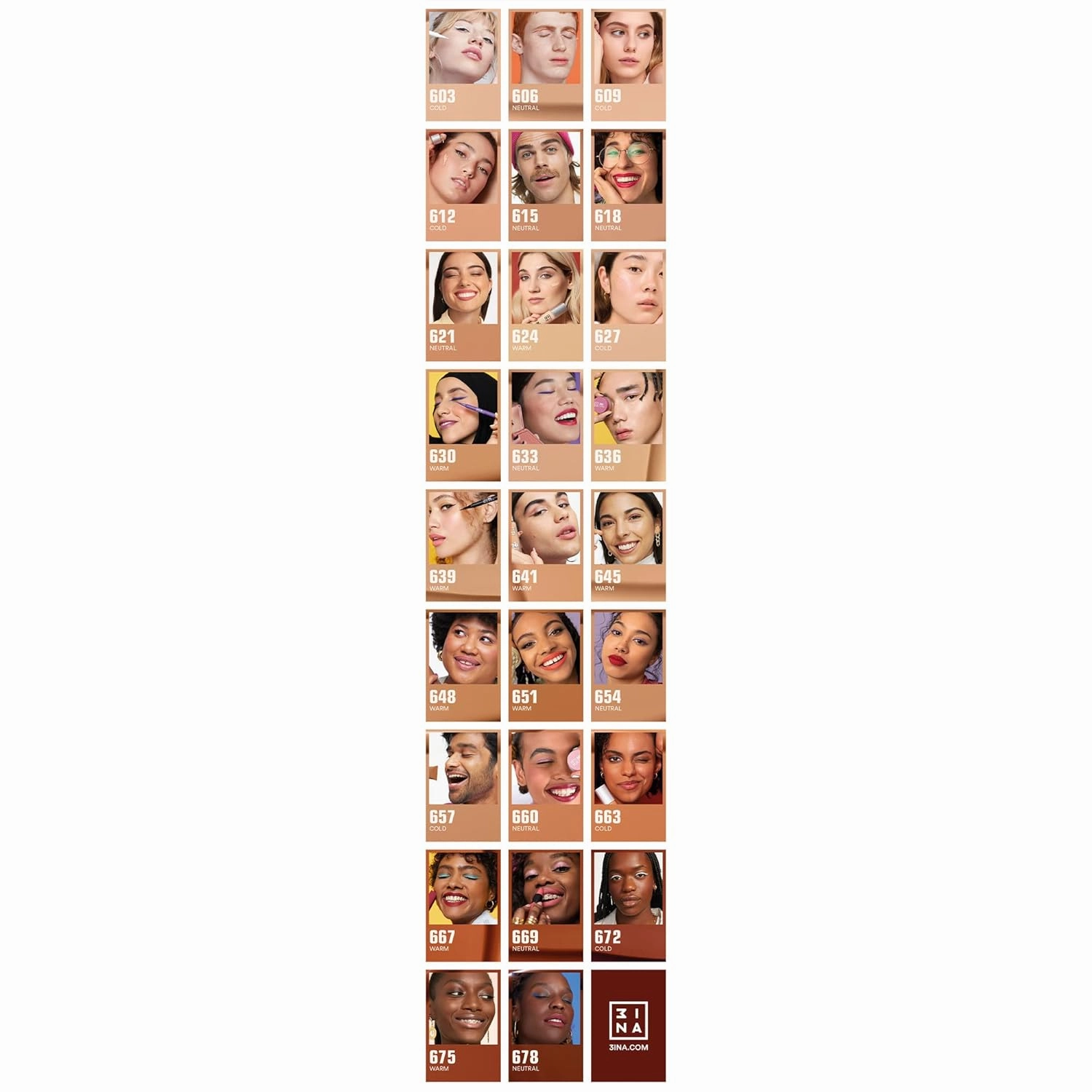 3INA The 24H Foundation 645-24H Long-Wearing Formula - Medium To High Buildable Coverage - Smooth Matte Finish - Expanded Shade Selection - Waterproof, Cruelty Free, Vegan Makeup - 1.01 Oz