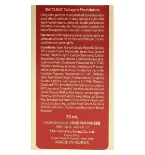 [3w Clinic] Collagen Foundation 50ml/ Perfect Cover Bb Cream/#23 Natural Beige/Korea Made