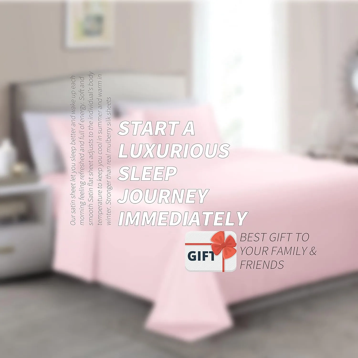 4 Pcs Blush Pink Satin Sheets Queen Size Silky Satin Bedding Sheets Set with 1 Deep Pocket Fitted Sheet, 1 Flat Sheet, 2 Pillowcase