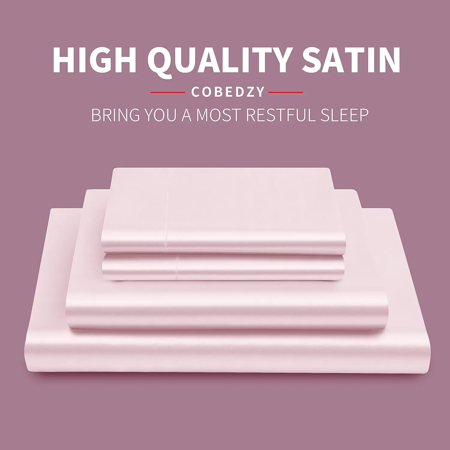 4 Pcs Blush Pink Satin Sheets Queen Size Silky Satin Bedding Sheets Set with 1 Deep Pocket Fitted Sheet, 1 Flat Sheet, 2 Pillowcase