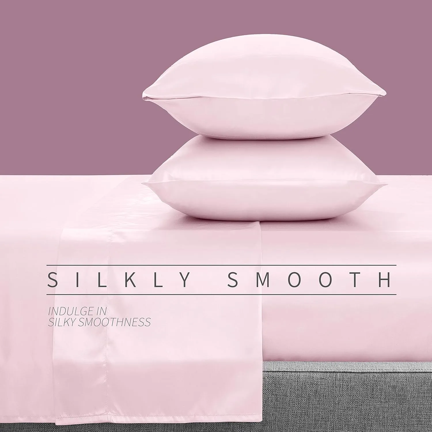 4 Pcs Blush Pink Satin Sheets Queen Size Silky Satin Bedding Sheets Set with 1 Deep Pocket Fitted Sheet, 1 Flat Sheet, 2 Pillowcase