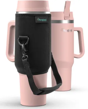 40 oz Tumbler with Handle and Carrying Sleeve – Insulated Water Bottle Cup with Straw Lid and Neoprene Bag Carrier, Blush Pink