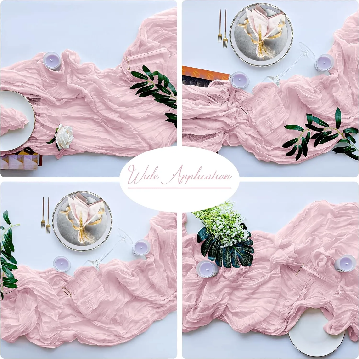 6 Pieces Blush Cheesecloth Table Runner 10 Ft Baby Pink Table Runner Gauze for Boho Rustic Wedding Arch, Baby and Bridal Shower Decorations Engagement Party Mother's Day