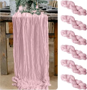6 Pieces Blush Cheesecloth Table Runner 10 Ft Baby Pink Table Runner Gauze for Boho Rustic Wedding Arch, Baby and Bridal Shower Decorations Engagement Party Mother's Day