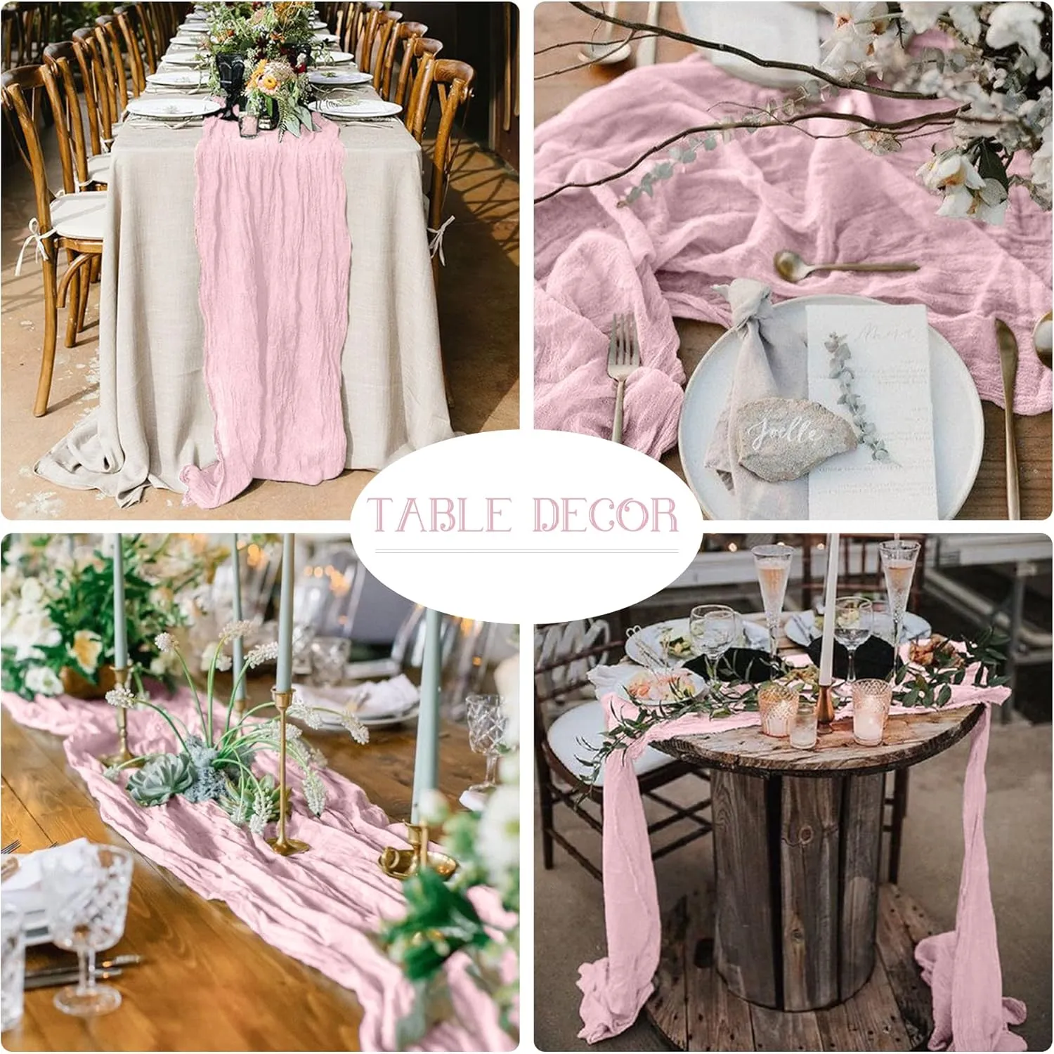 6 Pieces Blush Cheesecloth Table Runner 10 Ft Baby Pink Table Runner Gauze for Boho Rustic Wedding Arch, Baby and Bridal Shower Decorations Engagement Party Mother's Day