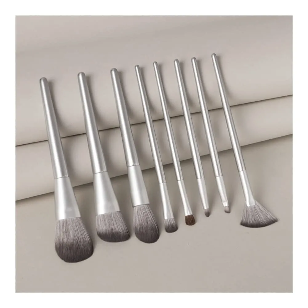8-piece Professional Makeup Brush Tool Set Loose Powder Blush Foundation Eye Shadow Lip Makeup Fan Brush Cosmetics (Color : Silver 8pcs)