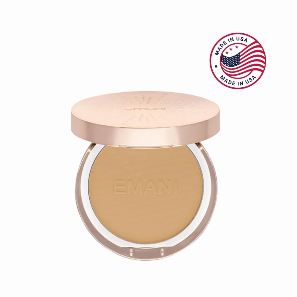 ​Emani​ Flawless Matte Powder Foundation Makeup for Sensitive Skin, Natural Mineral Foundation​ Compact with Buildable Coverage, ​Oil Control, Talc Free, ​Cruelty-Free & Vegan, Golden
