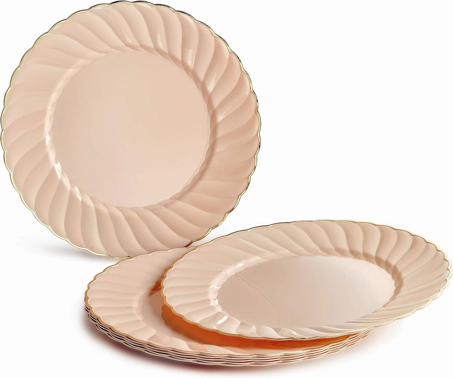 " OCCASIONS " 240 Plates Pack,(120 Guests) Premium Vintage Wedding Party Disposable Plastic Plates Set -120 x 10.25'' Dinner   80x7.5'' Salad/Dessert (Blossom Blush Pink/Gold)