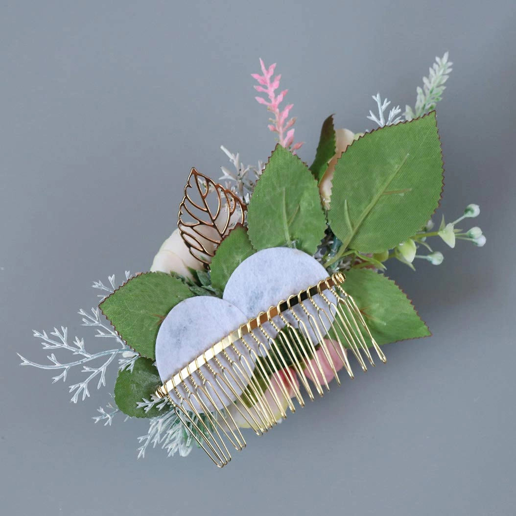 Abbie Home Flower Hair Comb - Floral Boho Comb with Rose Berry Handmade Bridal Crown Wedding Floral Headpiece (Blush Pink)
