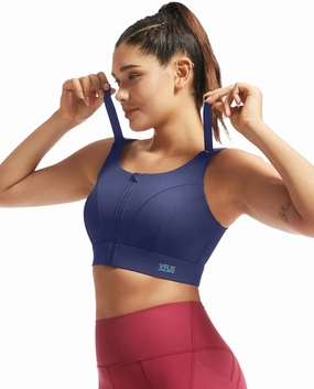 Adjustable High Impact Sports Bras for Women Zip Front Full Coverage and Lift Padded Compression Tops