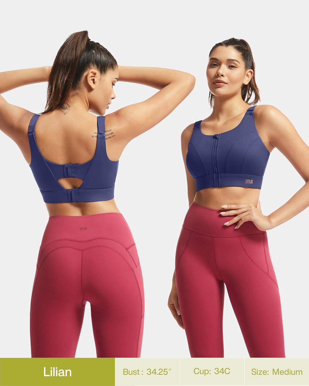Adjustable High Impact Sports Bras for Women Zip Front Full Coverage and Lift Padded Compression Tops