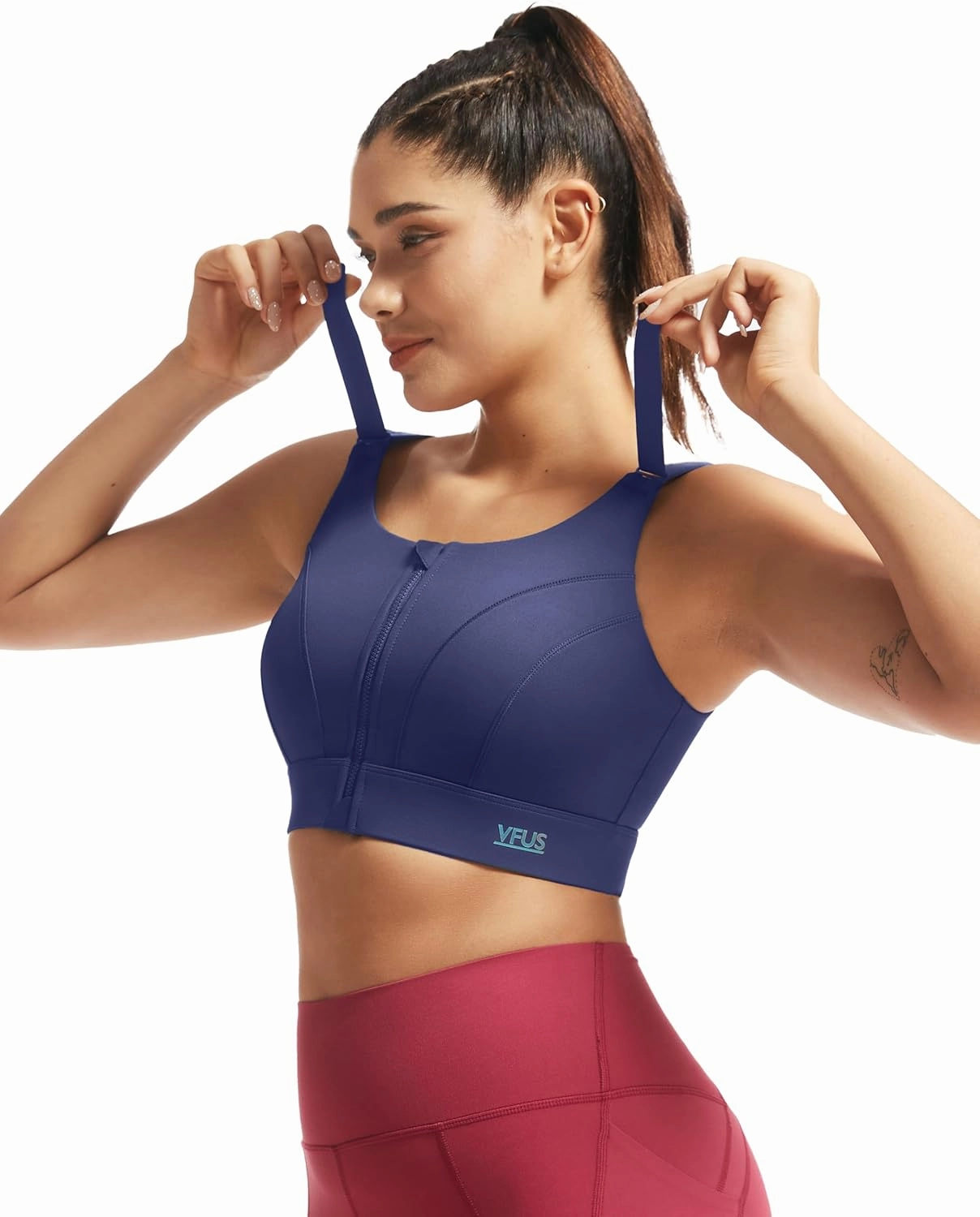 Adjustable High Impact Sports Bras for Women Zip Front Full Coverage and Lift Padded Compression Tops