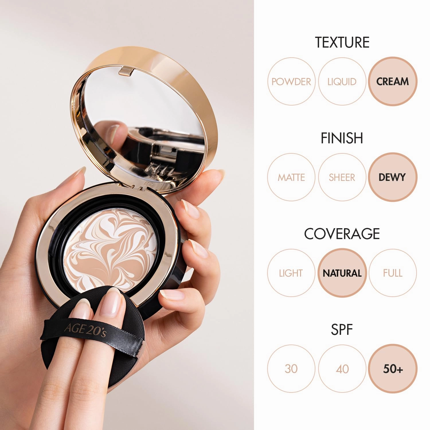 AGE20'S Signature Essence Pact SPF 50  | Pack of 1 | 17N IVORY | Cream Foundation, Dewy Finish, Natural Coverage | Korean Cushion Foundation