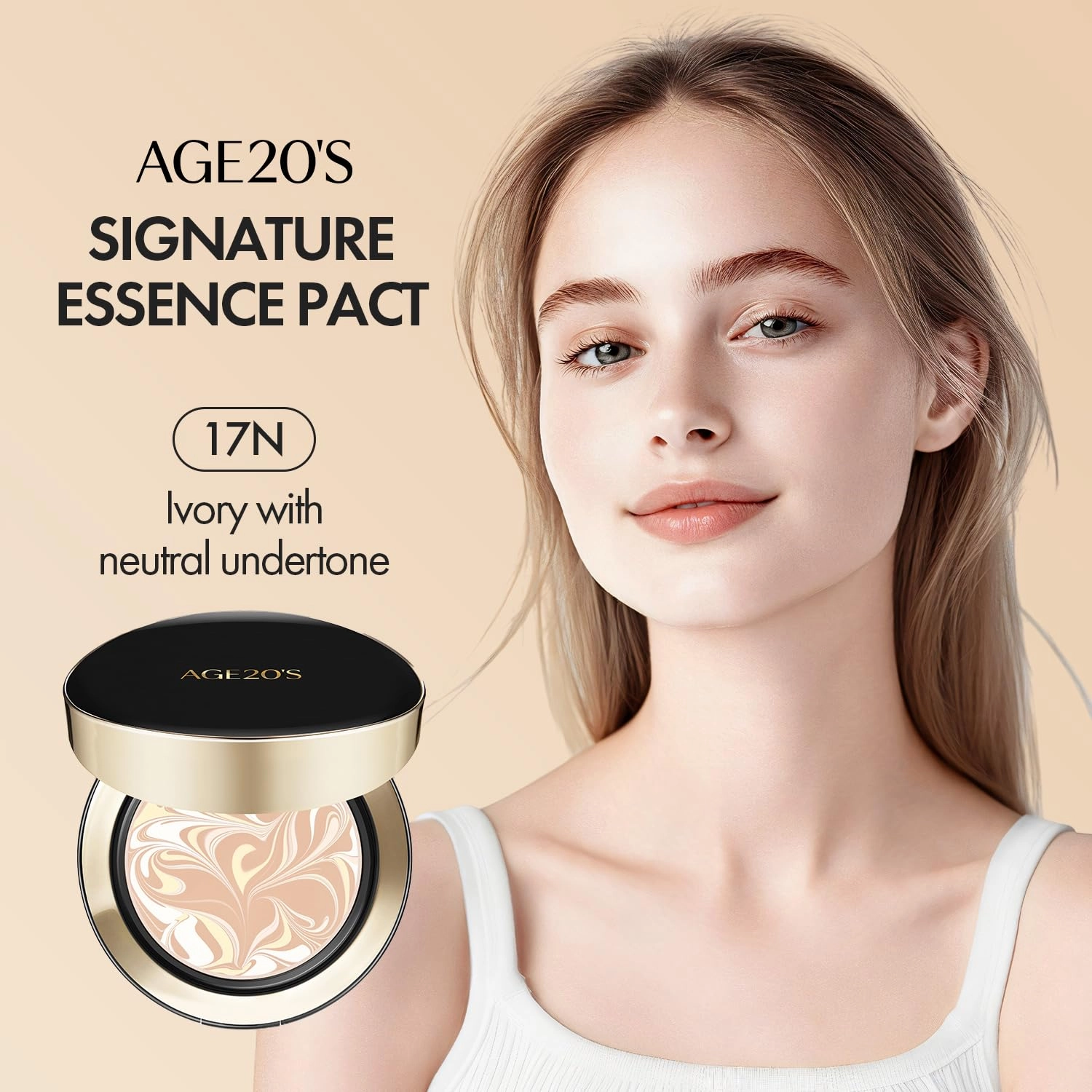AGE20'S Signature Essence Pact SPF 50  | Pack of 1 | 17N IVORY | Cream Foundation, Dewy Finish, Natural Coverage | Korean Cushion Foundation