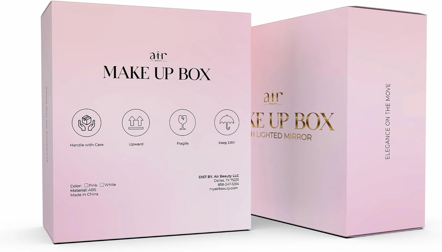 Air Makeup Beauty Box - Makeup Bag with LED Lighted Mirror, Professional Mini/Large Cosmetic Organizer - Portable Vanity & Makeup Case for Travel (Beauty Box, Blush Pink)
