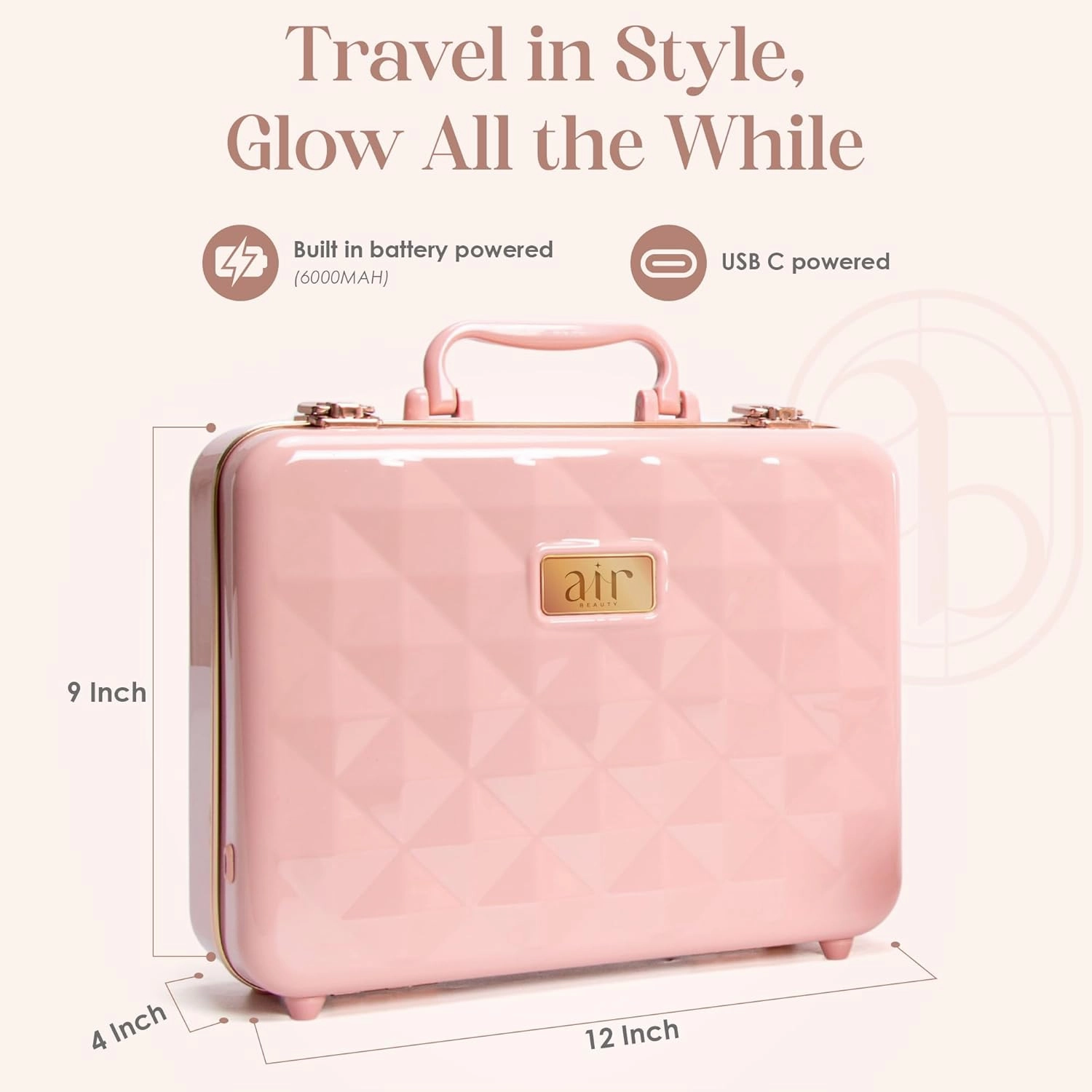 Air Makeup Beauty Box - Makeup Bag with LED Lighted Mirror, Professional Mini/Large Cosmetic Organizer - Portable Vanity & Makeup Case for Travel (Beauty Box, Blush Pink)