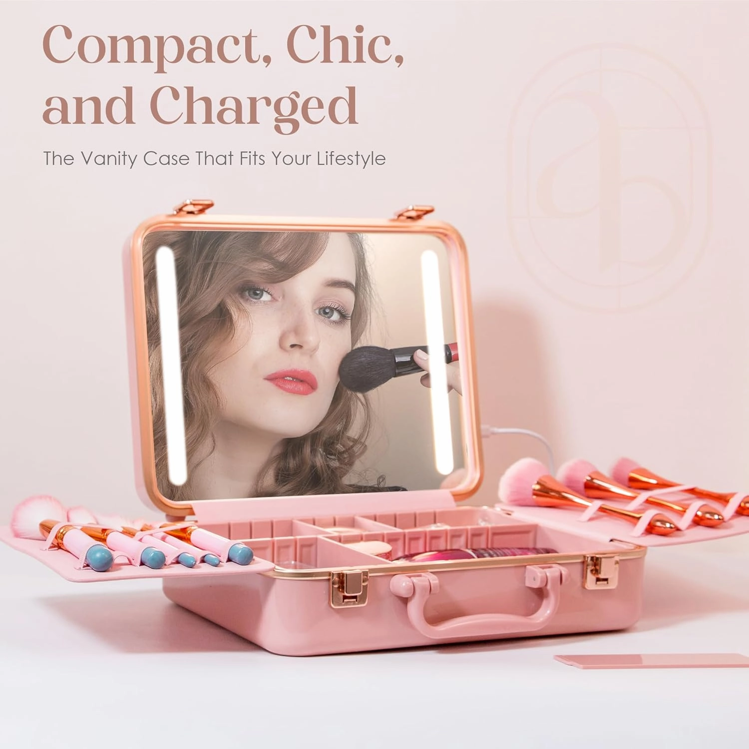 Air Makeup Beauty Box - Makeup Bag with LED Lighted Mirror, Professional Mini/Large Cosmetic Organizer - Portable Vanity & Makeup Case for Travel (Beauty Box, Blush Pink)