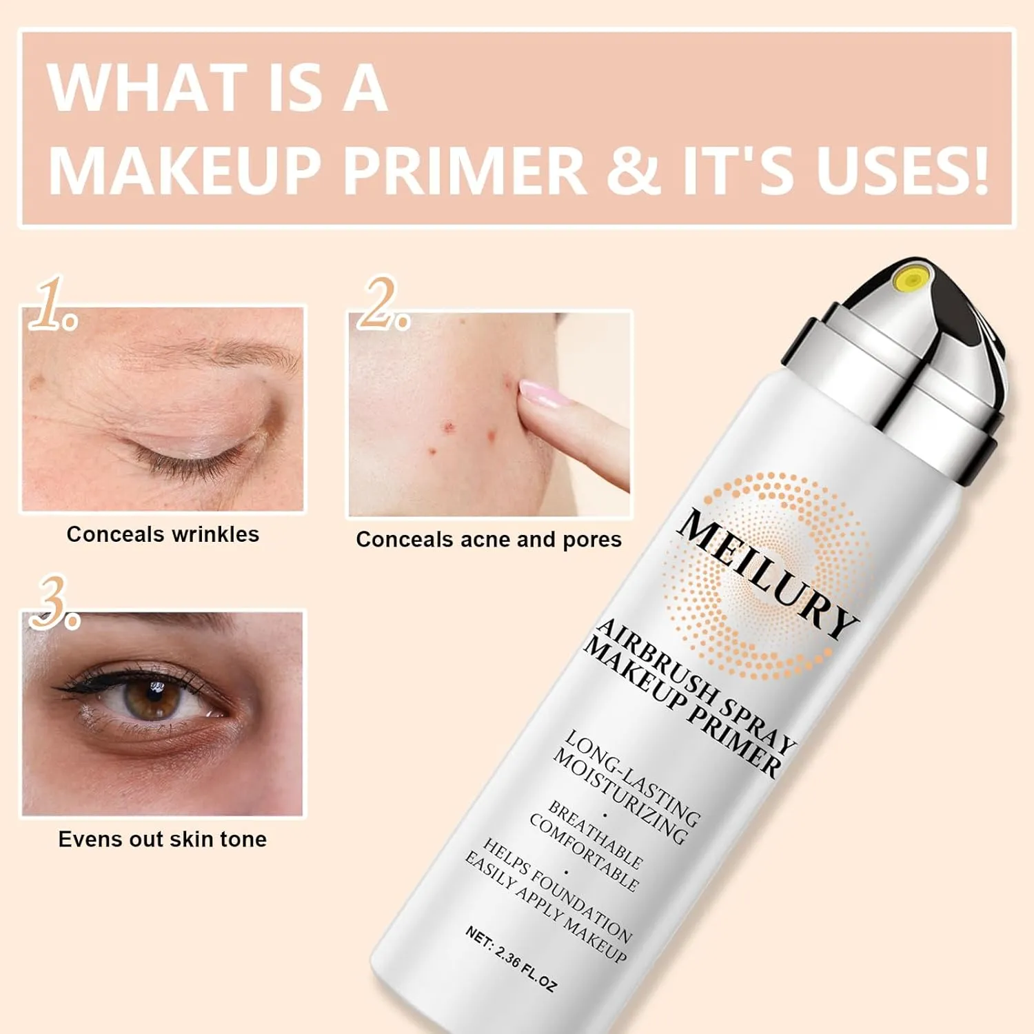 AirBrush Foundation Spray Set, Spray Foundation Makeup and Hydrating Face Air Primer Kit, Longwear Waterproof Liquid Matte Foundation Mist for Flawless Look (04 Porcelain)