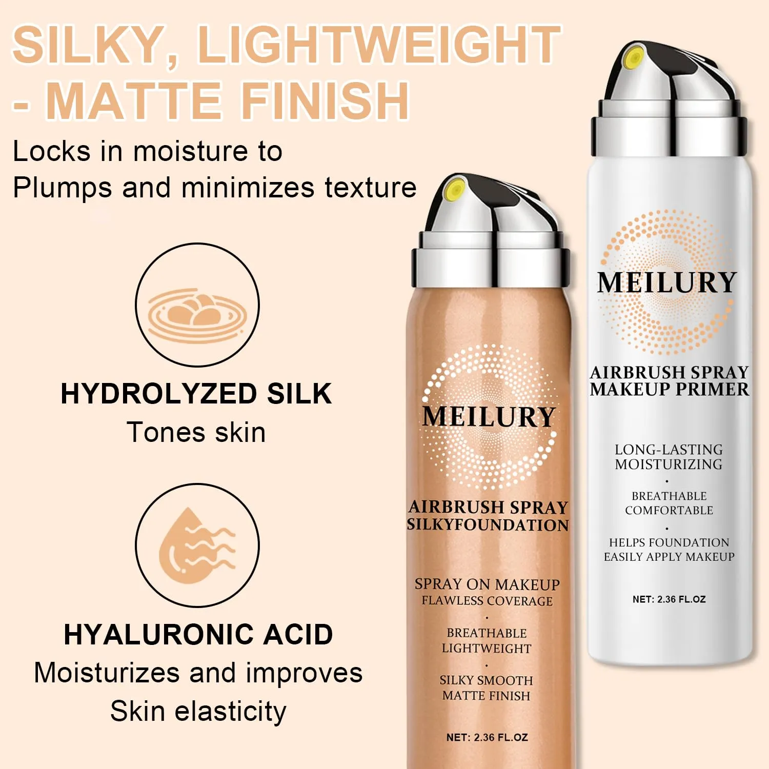 AirBrush Foundation Spray Set, Spray Foundation Makeup and Hydrating Face Air Primer Kit, Longwear Waterproof Liquid Matte Foundation Mist for Flawless Look (04 Porcelain)